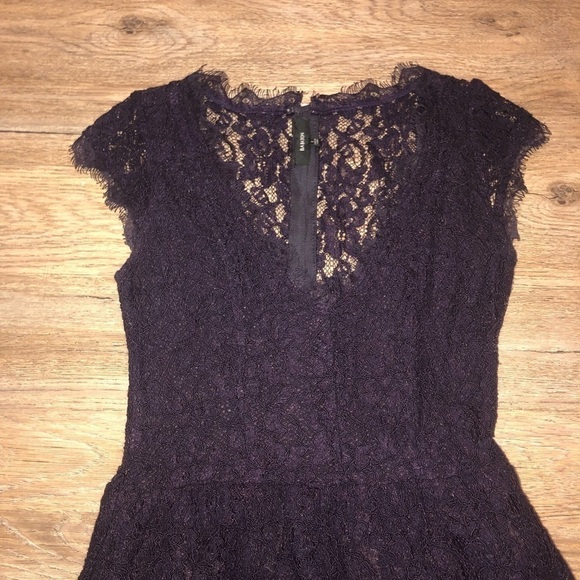 babaton Dark Purple Lace Fringe V Neck Mini Cocktail Dress Sz 2 - Picture 3 of 13